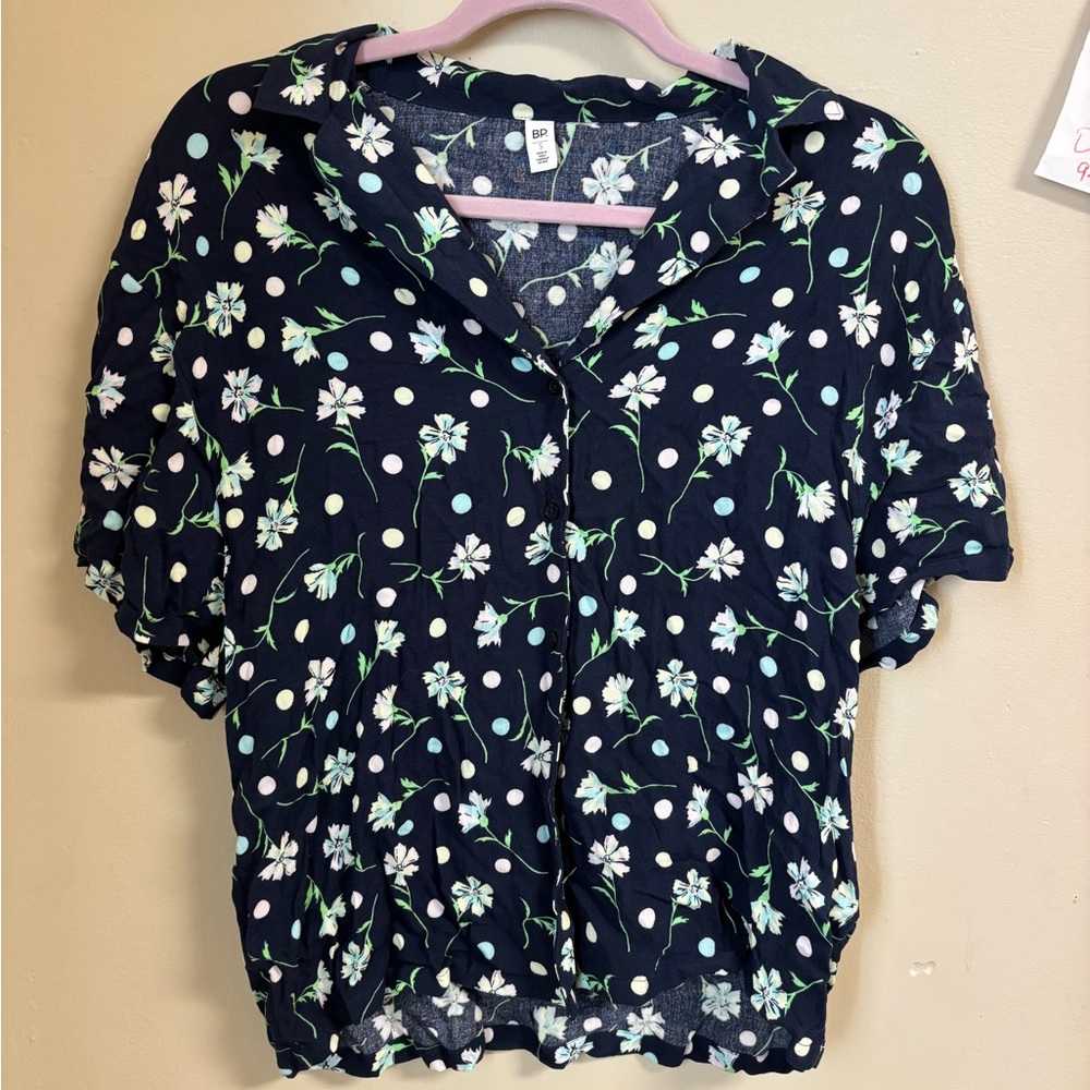 Nordstrom Floral Dark Blue Blouse